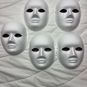 White Paper Mache Masks Face Masks Set of 5- 9”-7”